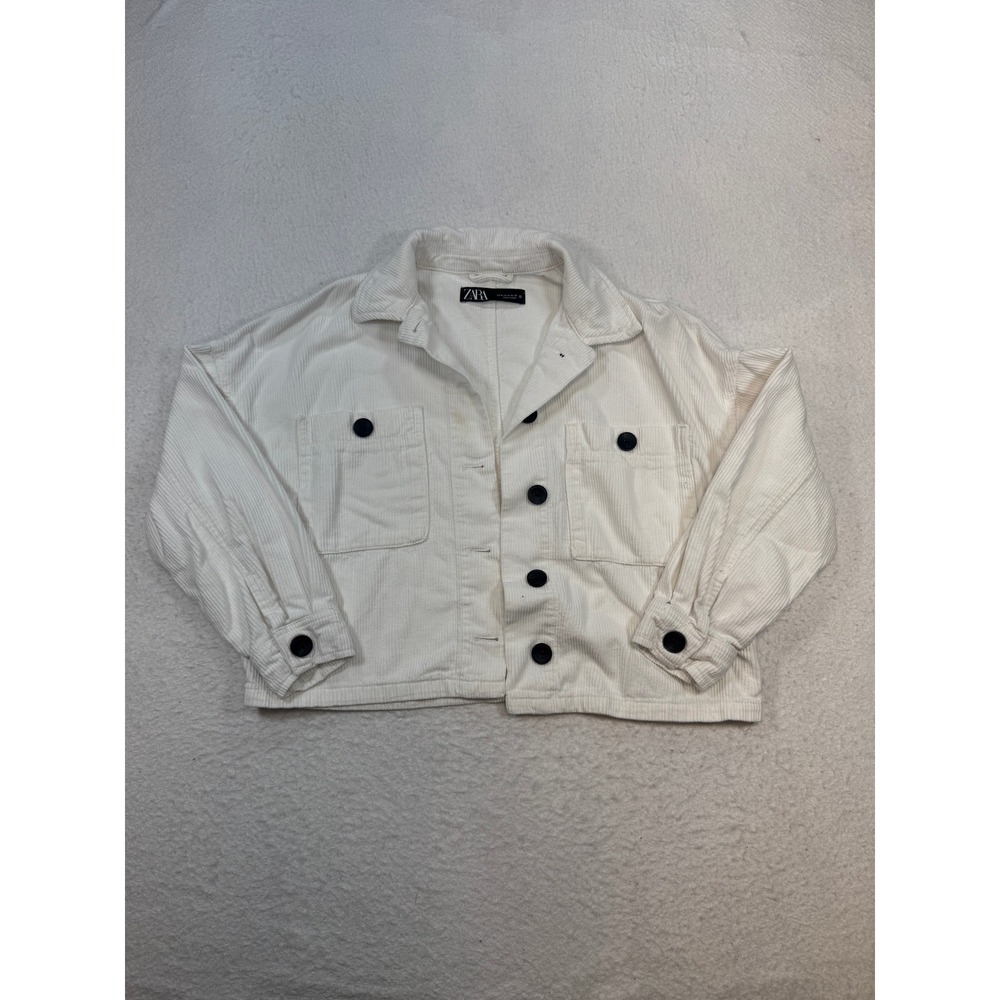 Zara Womens Off White Corduroy Button Front Cropped Shacket Jacket Medium